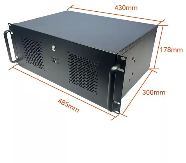 Alt view image 7 of 7 - 4U Short 300mm Depth Industrial Chassis (Chassis Only) 19" Rackmount, Black, Supports 12×9.6" (305×245mm) ATX Motherboard, 7 Slots, ATX PSU, for Laser/Server/Industrial Control