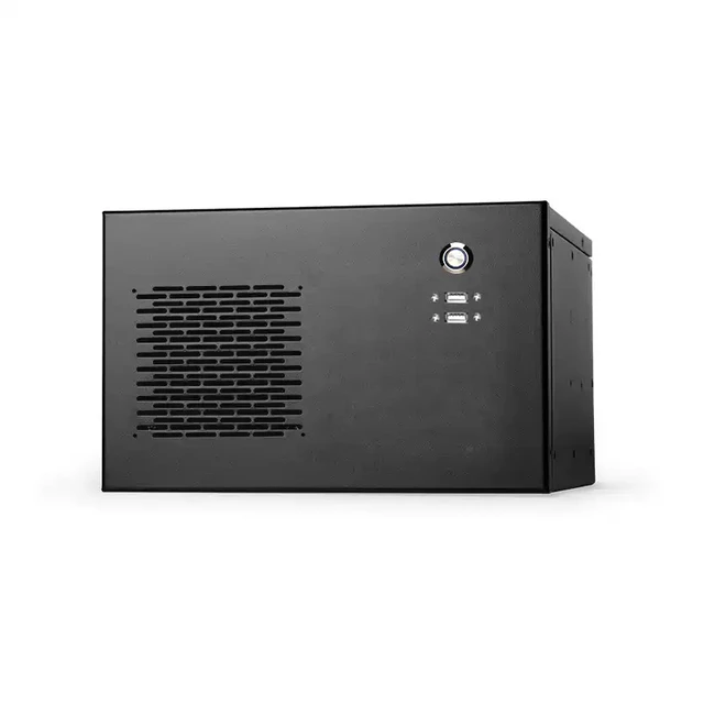 Alt view image 4 of 7 - Wall-Mount Industrial Chassis (Chassis Only) Supports 24×24cm M-ATX, 4 Slots, Multi-COM Cutouts, Wall/Desktop, Black/Industrial Grey