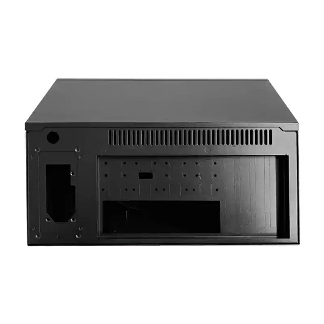 Alt view image 2 of 7 - Wall-Mount Industrial Chassis (Chassis Only) Supports 24×24cm M-ATX, 4 Slots, Multi-COM Cutouts, Wall/Desktop, Black/Industrial Grey