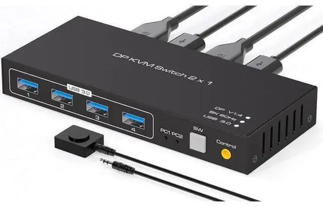 Main image of USB 3.0 KVM Switch DisplayPort 1.4 for 2 Computers with 8K@60Hz / 4K@120Hz / 4K@144Hz Display Port Video & 4x 5Gbps USB Ports, FreeSync, G-SYNC and HDR Support - Wired Controller