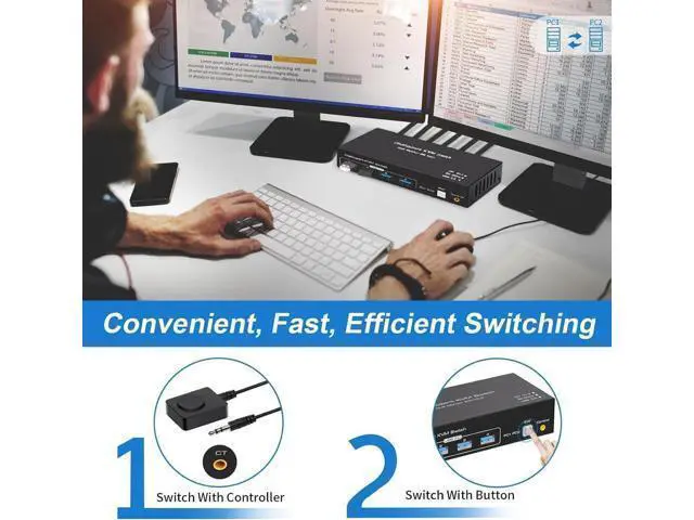 Alt view image 6 of 7 - USB 3.0 Displayport KVM Switch 2 Monitors 2 Computers 8K@60Hz 4K@144Hz, Dual Monitor Displayport 1.4 KVM Switches with 4 USB 3.0 Ports, 2 in 2 Out DP USB 3.0 KVM Switch for 2 PCs 2 Monitors