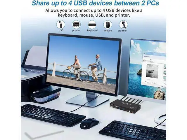 Alt view image 7 of 7 - USB 3.0 Displayport KVM Switch 2 Monitors 2 Computers 8K@60Hz 4K@144Hz, Dual Monitor Displayport 1.4 KVM Switches with 4 USB 3.0 Ports, 2 in 2 Out DP USB 3.0 KVM Switch for 2 PCs 2 Monitors