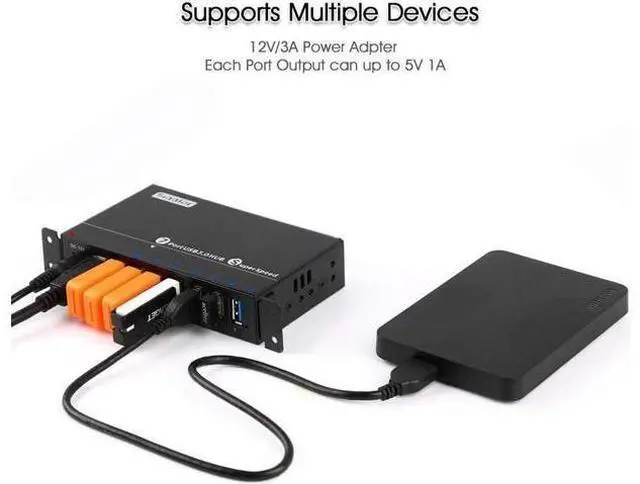 Alt view image 4 of 6 - USB 3.0 Splitter, Aluminum 7 Ports Super Speed USB3.0 Data hub, Aluminum USB 3.0 Hub with 12V 3A 36Watt Powered, Mounting Bracket, LEDs, Balck