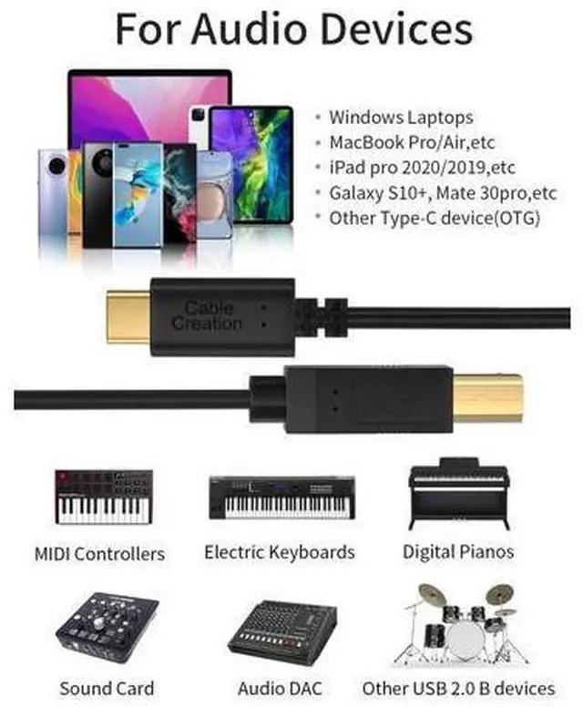 Alt view image 6 of 7 - USB B to USB C Cable 15FT/4.5M, Printer Cable to USB C, Type B to Type C Cord Compatible with Most USB-B Port Printers, MacBook Pro/Air, Yamaha Midi Controller/Keyboard, etc.