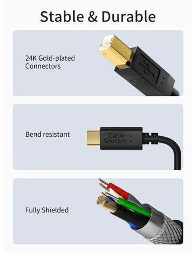 Alt view image 4 of 7 - USB B to USB C Cable 15FT/4.5M, Printer Cable to USB C, Type B to Type C Cord Compatible with Most USB-B Port Printers, MacBook Pro/Air, Yamaha Midi Controller/Keyboard, etc.