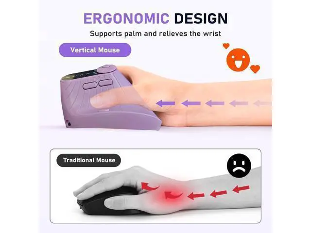 Alt view image 3 of 7 - Dan Dan Ergonomic Vertical Wireless Mouse with 57° Natural Handshake Posture, Rechargeable, 2.4G & Bluetooth 5.2 Connectivity, Multi-Device Support, Adjustable DPI, 500mAh Battery (C)