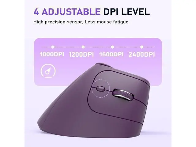 Alt view image 6 of 7 - Dan Dan Ergonomic Vertical Wireless Mouse with 57° Natural Handshake Posture, Rechargeable, 2.4G & Bluetooth 5.2 Connectivity, Multi-Device Support, Adjustable DPI, 500mAh Battery (C)