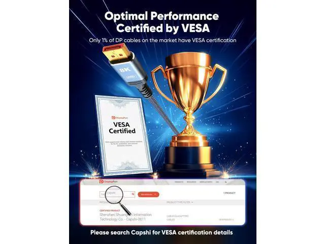 Alt view image 2 of 7 - Vszerda 8K 4K DisplayPort Cable 1.4, 15FT DP Cord (8K@60Hz, 4K@144Hz, 2K@240Hz/165Hz), 32.4Gbps High Speed Display Port Cable for Gaming Monitor, HDR/FreeSync/G-Sync, Braided, Grey