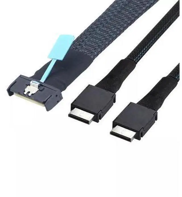 Alt view image 2 of 6 - Vszerda PCI-E5.0 MCIO SFF-8654 8I 74P to 2X Oculink SAS SFF-8611 4I Server Adapter Cable (1m)