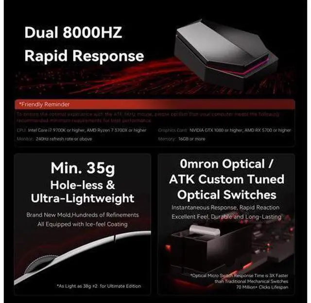 Alt view image 3 of 6 - Vszerda Blazing Sky F1 Wireless Gaming Mouse, 8k Hz Polling Rate, Ultra-Light 3550g, Dual-Mode (2.4G/USB-C), Ice-Feeling Coating, Leviatan Co-Branded Edition (F1 Pro, Black)