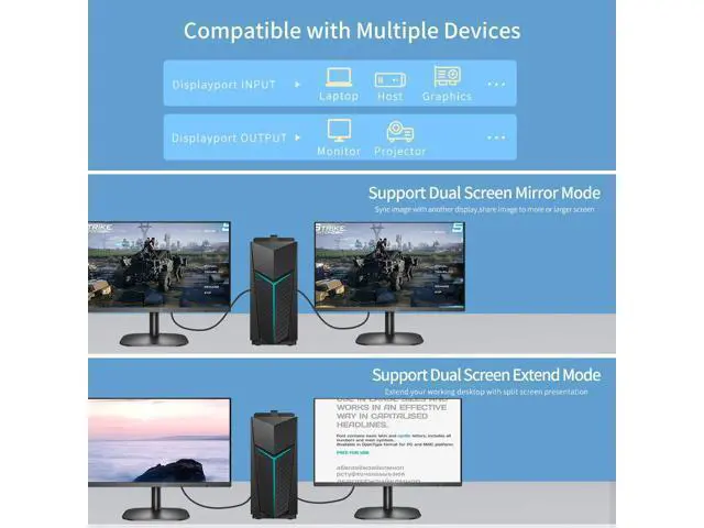 Alt view image 6 of 7 - DisplayPort Cable 1.4, 33FT DP Cable, Ultra HD 8K@60Hz 4K@144Hz, High Speed 32.4Gbps HDCP 3D Slim and Flexible DP to DP Cable for HDTVs, Displays, Monitors, Graphics, PC 33 ft.