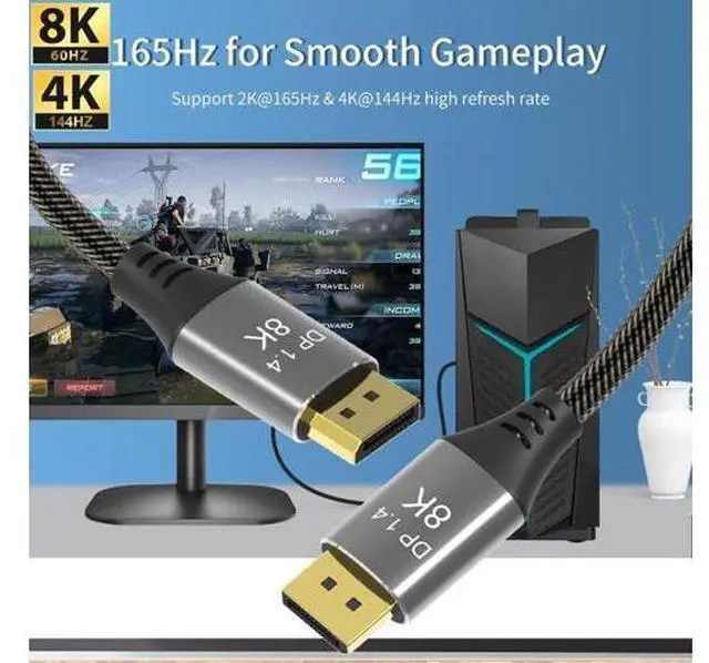 Alt view image 4 of 7 - DisplayPort Cable 1.4, 33FT DP Cable, Ultra HD 8K@60Hz 4K@144Hz, High Speed 32.4Gbps HDCP 3D Slim and Flexible DP to DP Cable for HDTVs, Displays, Monitors, Graphics, PC 33 ft.
