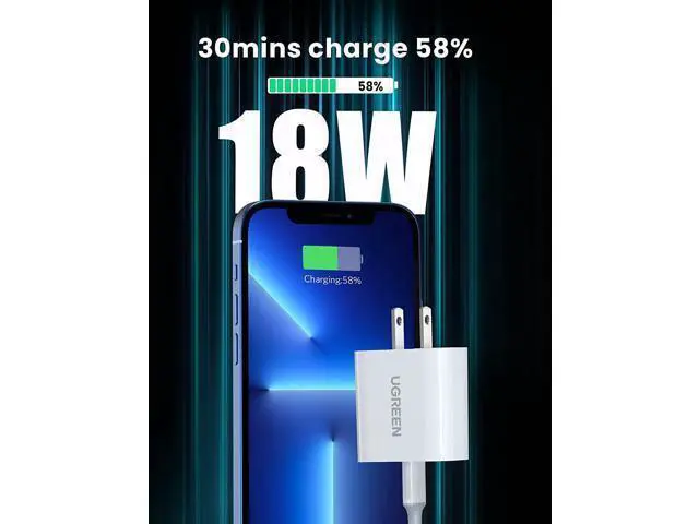 Alt view image 3 of 7 - UGREEN 18W USB C PD Fast Charger with USB C to Lightning Cable MFi Certified iPhone Charging Cable 3FT Compatible for iPhone 13/13 Mini/13 Pro/13 Pro Max/12, iPad, AirPods Pro, Galaxy S20/Note20