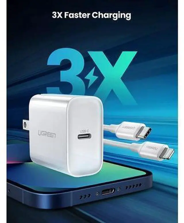 Alt view image 2 of 7 - UGREEN 18W USB C PD Fast Charger with USB C to Lightning Cable MFi Certified iPhone Charging Cable 3FT Compatible for iPhone 13/13 Mini/13 Pro/13 Pro Max/12, iPad, AirPods Pro, Galaxy S20/Note20