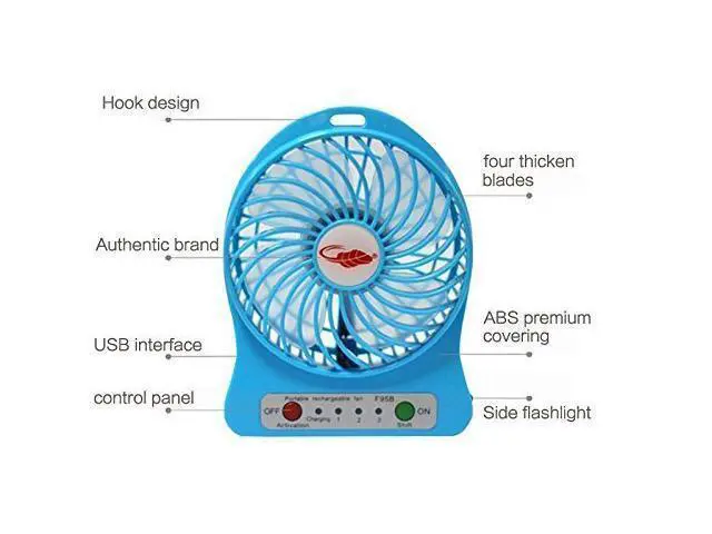 Alt view image 2 of 6 - 4-inch 3 Speeds Portable Mini USB Fan Electric Powered Rechargeable Desktop Fan Battery/ USB Powered Laptop Cooler Cooling Operated Cool Cooler Fan with Rechargeable Battery and USB Charge Cable-Blue