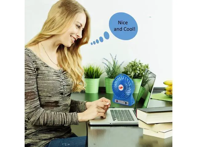 Alt view image 4 of 6 - 4-inch 3 Speeds Portable Mini USB Fan Electric Powered Rechargeable Desktop Fan Battery/ USB Powered Laptop Cooler Cooling Operated Cool Cooler Fan with Rechargeable Battery and USB Charge Cable-Blue