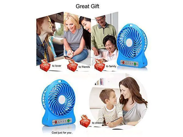 Alt view image 6 of 6 - 4-inch 3 Speeds Portable Mini USB Fan Electric Powered Rechargeable Desktop Fan Battery/ USB Powered Laptop Cooler Cooling Operated Cool Cooler Fan with Rechargeable Battery and USB Charge Cable-Blue