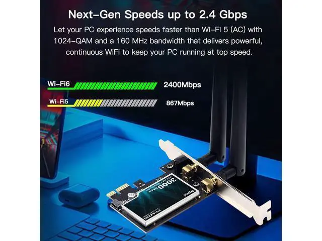 Alt view image 4 of 4 - WiFi 6 AX200 AX200NGW Desktop PCI-E Wireless Adapter Dual Band BT5.2 3000Mbps WiFi 802.11ax PCIe Network Card for AX ax11000 Router MU-MIMO Gigabit Speed 4k 8k Video Gaming for PC Windows 10,11 64 bit