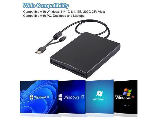 Alt view image 3 of 5 - Tendak Floppy Disk Reader, 3.5 inch External USB & Type-C 1.44MB FDD Floppy Disk Drive for Windows 11/10/8/7/2000/XP, Vista, PC, Laptop and Desktop, Plug and Play, Black