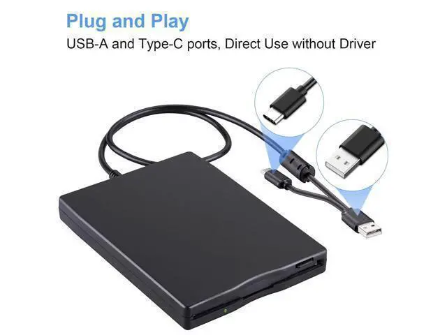 Alt view image 2 of 5 - Tendak Floppy Disk Reader, 3.5 inch External USB & Type-C 1.44MB FDD Floppy Disk Drive for Windows 11/10/8/7/2000/XP, Vista, PC, Laptop and Desktop, Plug and Play, Black