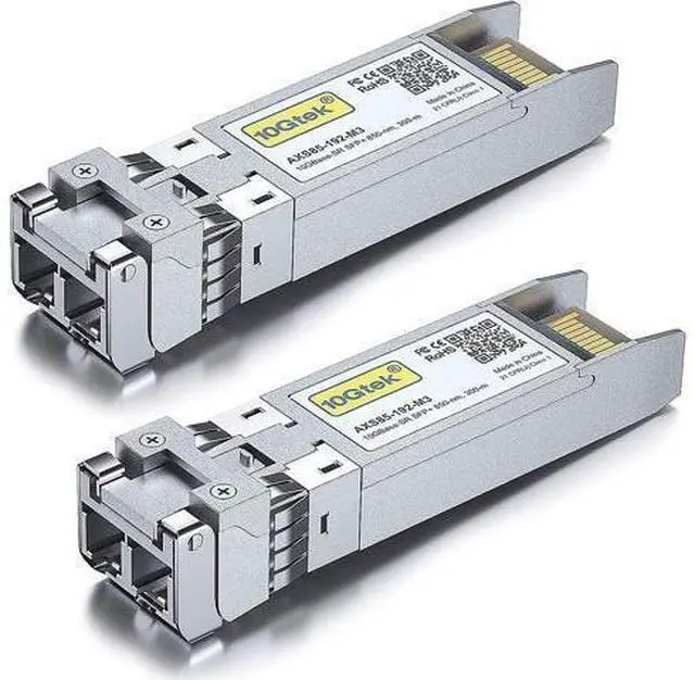 Main image of 10GBase-SR SFP+ Transceiver, 10G 850nm MMF, up to 300 Meters, Compatible with Juniper QFX-SFP-10GE-SR/EX-SFP-10GE-SR, Pack of 2