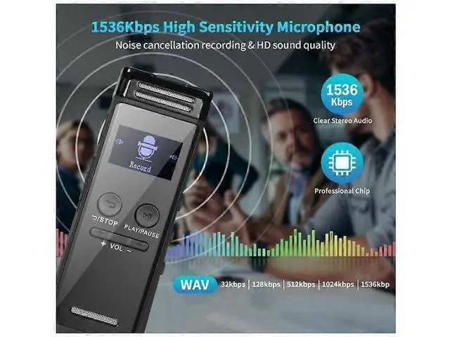 Alt view image 3 of 5 - Ecocleanpath 64GB Digital Voice Recorder with Password, MP3 Player & Voice Activation - Black