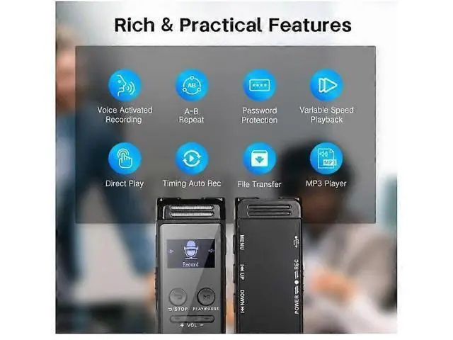 Alt view image 5 of 5 - Ecocleanpath 64GB Digital Voice Recorder with Password, MP3 Player & Voice Activation - Black