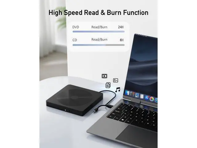 Alt view image 2 of 7 - _Mega Brand External CD/DVD Drive for Laptop with USB 3.0 & Type-C, Portable DVD Burner, External Disc Drive, CD Reader for Laptop, Lightweight USB CD/DVD External Drive Compatible with PC