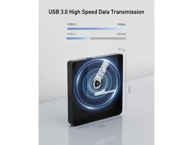 Alt view image 3 of 7 - _Mega Brand External CD/DVD Drive for Laptop with USB 3.0 & Type-C, Portable DVD Burner, External Disc Drive, CD Reader for Laptop, Lightweight USB CD/DVD External Drive Compatible with PC