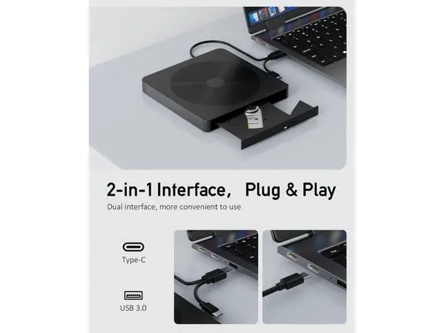 Alt view image 4 of 7 - _Mega Brand External CD/DVD Drive for Laptop with USB 3.0 & Type-C, Portable DVD Burner, External Disc Drive, CD Reader for Laptop, Lightweight USB CD/DVD External Drive Compatible with PC
