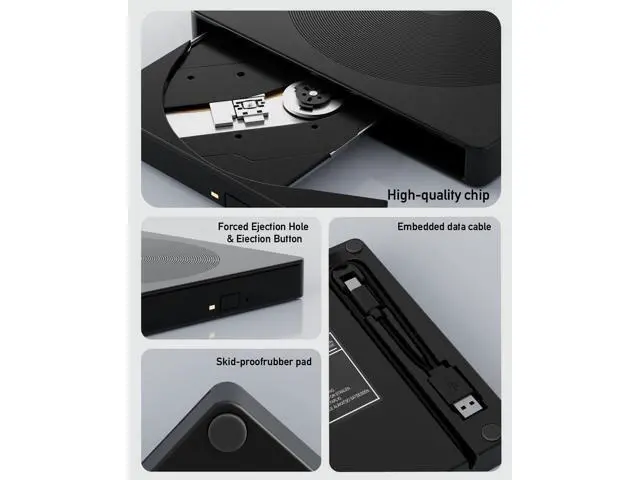 Alt view image 5 of 7 - _Mega Brand External CD/DVD Drive for Laptop with USB 3.0 & Type-C, Portable DVD Burner, External Disc Drive, CD Reader for Laptop, Lightweight USB CD/DVD External Drive Compatible with PC