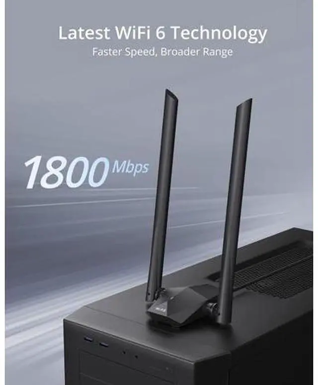 Alt view image 2 of 7 - BrosTrend USB WiFi 6 Adapter AX1800 Long Range USB WiFi Adapter for PC Laptop Desktop 5GHz/1201Mbps + 2.4GHz/574Mbps Wireless Dongle with 2X High Gain Wi-Fi Antennas for Windows 11/10 ONLY