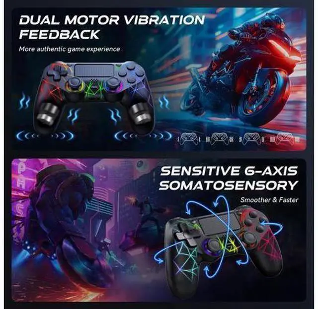 Alt view image 4 of 7 - GamingBoy 2 Pack Wireless Controller for PS4, Light-up RGB Remote Control for Ps4/PC with Hall Effect Joystick/1000mAh Battery/Type-C/Dual Vibration/6-Axis Gyro/Audio Jack/Touch PadWhite Black