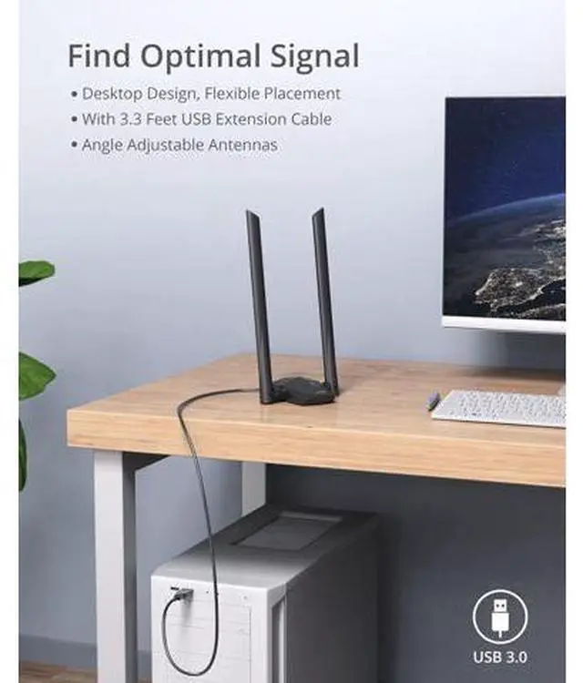 Alt view image 5 of 7 - BrosTrend USB WiFi 6 Adapter AX1800 Long Range USB WiFi Adapter for PC Laptop Desktop 5GHz/1201Mbps + 2.4GHz/574Mbps Wireless Dongle with 2X High Gain Wi-Fi Antennas for Windows 11/10 ONLY