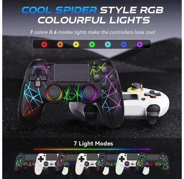 Alt view image 2 of 7 - GamingBoy 2 Pack Wireless Controller for PS4, Light-up RGB Remote Control for Ps4/PC with Hall Effect Joystick/1000mAh Battery/Type-C/Dual Vibration/6-Axis Gyro/Audio Jack/Touch PadWhite Black