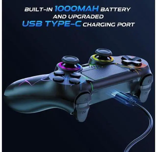 Alt view image 6 of 7 - GamingBoy 2 Pack Wireless Controller for PS4, Light-up RGB Remote Control for Ps4/PC with Hall Effect Joystick/1000mAh Battery/Type-C/Dual Vibration/6-Axis Gyro/Audio Jack/Touch PadWhite Black