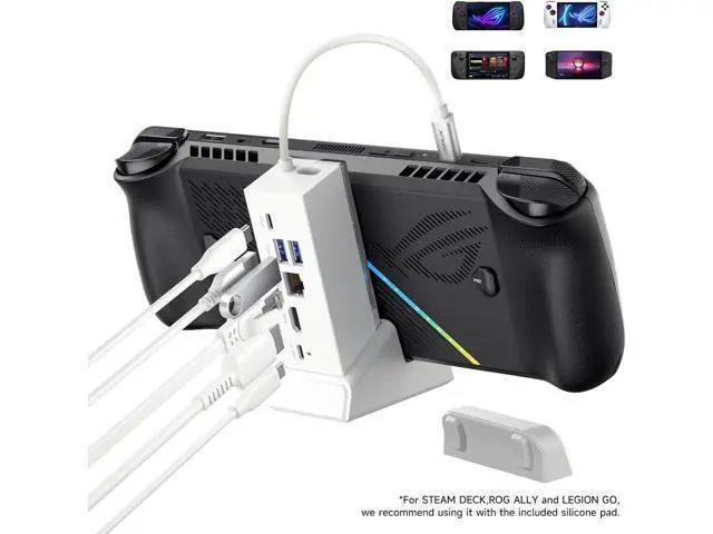 Alt view image 2 of 7 - JSAUX Docking Station Compatible with ROG Ally X/ROG Ally/Steam Deck/Legion Go, 6-in-1 ROG Ally X Dock with HDMI 4K@120Hz, Gigabit Ethernet, Dual USB-A & USB-C 3.2 Gen 1, 100W PD Charging - White
