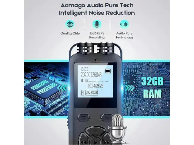 Alt view image 4 of 5 - Ecocleanpath 32GB Digital Voice Recorder with Playback & External Mic - Clear Lecture & Meeting Recording