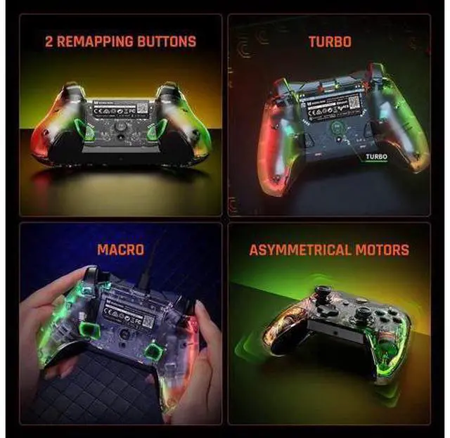 Alt view image 4 of 7 - BIGBIG WON Wired Controller, Rainbow Lite PC Controllers for Gaming RGB Light, Custom Buttons, Macro, Turbo, Dual Shock Controller for Switch/Win10&11 Controller for PS4 via R90 PC Game Controller