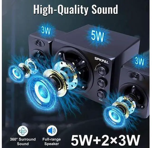 Alt view image 2 of 7 - Computer Speaker with Subwoofer USB-Powered 2.1 Multimedia Speakers System,3.5mm Aux Input with LED Atmosphere Light Stereo Wired Desktop Speaker for Gaming PC,Laptops,Tablets
