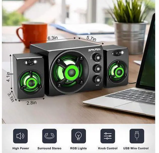 Alt view image 3 of 7 - Computer Speaker with Subwoofer USB-Powered 2.1 Multimedia Speakers System,3.5mm Aux Input with LED Atmosphere Light Stereo Wired Desktop Speaker for Gaming PC,Laptops,Tablets