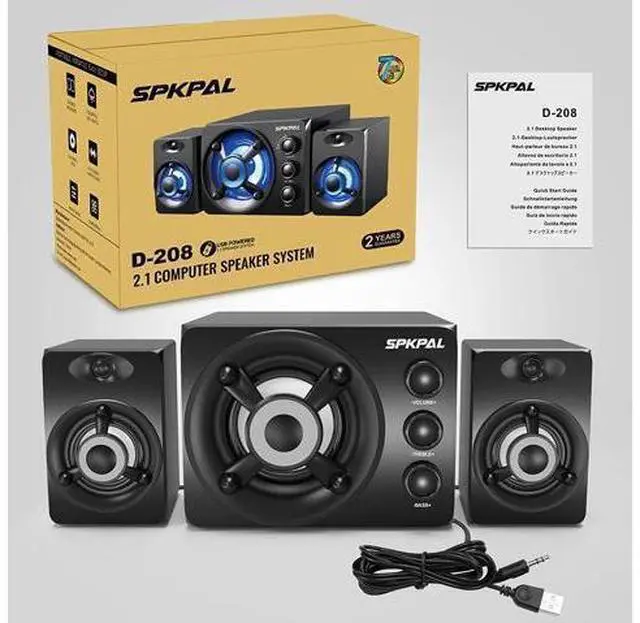 Alt view image 7 of 7 - Computer Speaker with Subwoofer USB-Powered 2.1 Multimedia Speakers System,3.5mm Aux Input with LED Atmosphere Light Stereo Wired Desktop Speaker for Gaming PC,Laptops,Tablets