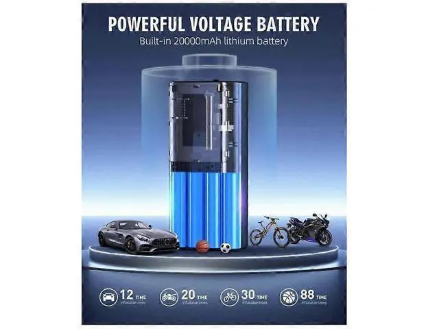 Alt view image 4 of 5 - Ecocleanpath 180PSI Portable Tire Inflator with 20000mAh Battery, LCD Display, 3X Fast Inflation (Black)
