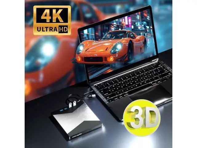 Alt view image 4 of 7 - 7-in-1 External Blu Ray Drive, 4K Portable Blu Ray Burner USB 3.0 Type-C BD Player with SD/TF Port, CD/DVD Burner R/W 3D BluRay Drive, External 4K Blu Ray Drive Compatible with Windows MacOS Laptop PC