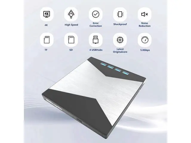 Alt view image 7 of 7 - 7-in-1 External Blu Ray Drive, 4K Portable Blu Ray Burner USB 3.0 Type-C BD Player with SD/TF Port, CD/DVD Burner R/W 3D BluRay Drive, External 4K Blu Ray Drive Compatible with Windows MacOS Laptop PC