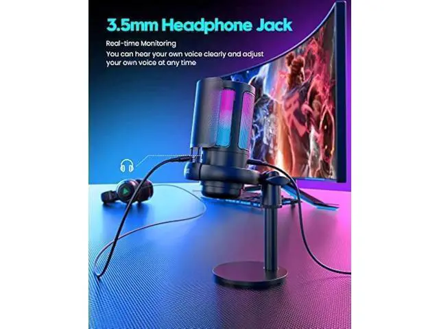 Alt view image 6 of 6 - Gaming Microphone, USB PC Mic for Podcasts Videos, Streaming, Condenser Mic with Quick Mute, Tripod Stand, Pop Filter, RGB Indicator, Shock Mount, Rotate gain button, Compatible with PS4/5/PC