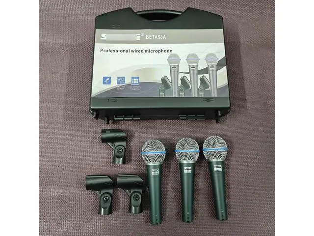 Alt view image 3 of 5 - High-quality BETA58A dynamic wired microphone portable case set - 3 sets of KTV singing microphones