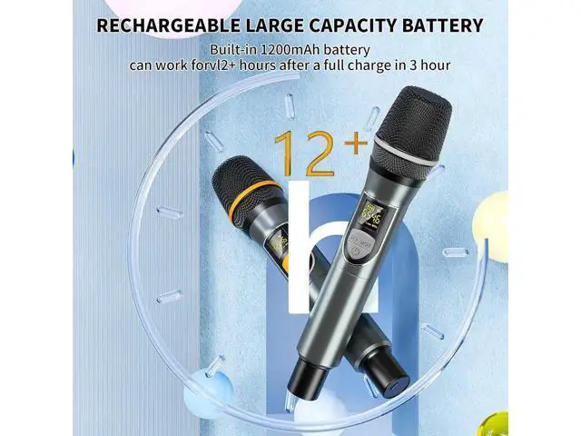 Alt view image 5 of 7 - Wireless Microphones, Professional UHF Dual Microphones for Karaoke, Wireless Dynamic Microphone System Set with Rechargeable Receiver,Plug and Play, Speech, Wedding, Church, PA System
