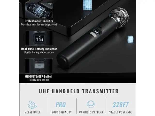 Alt view image 2 of 3 - Phenyx Pro Professional Wireless Microphone, UHF Dynamic Mic, Metal Cordless Mic, Handheld Microphone for PTU-71/PTU-7000/PTU-6000 with Selectable Frequencies (PWH-7)