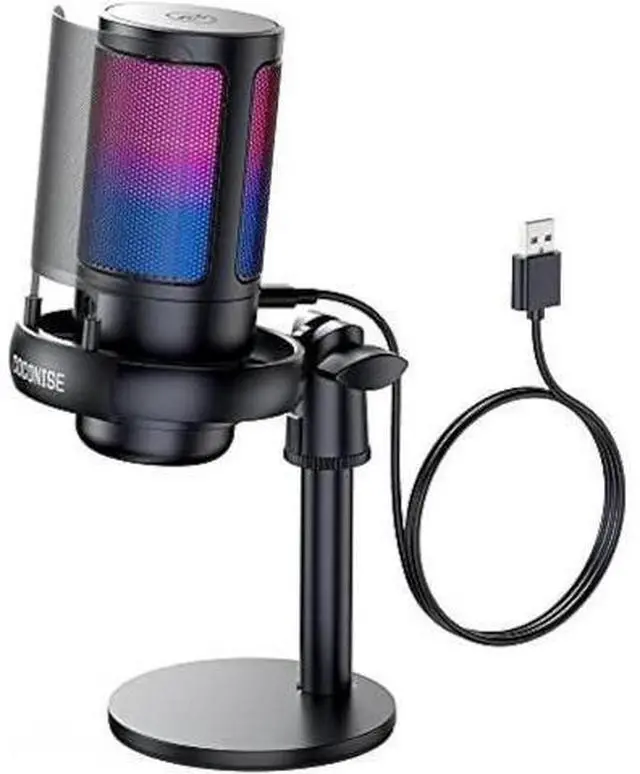 Main image of Gaming Microphone, USB PC Mic for Podcasts Videos, Streaming, Condenser Mic with Quick Mute, Tripod Stand, Pop Filter, RGB Indicator, Shock Mount, Rotate gain button, Compatible with PS4/5/PC